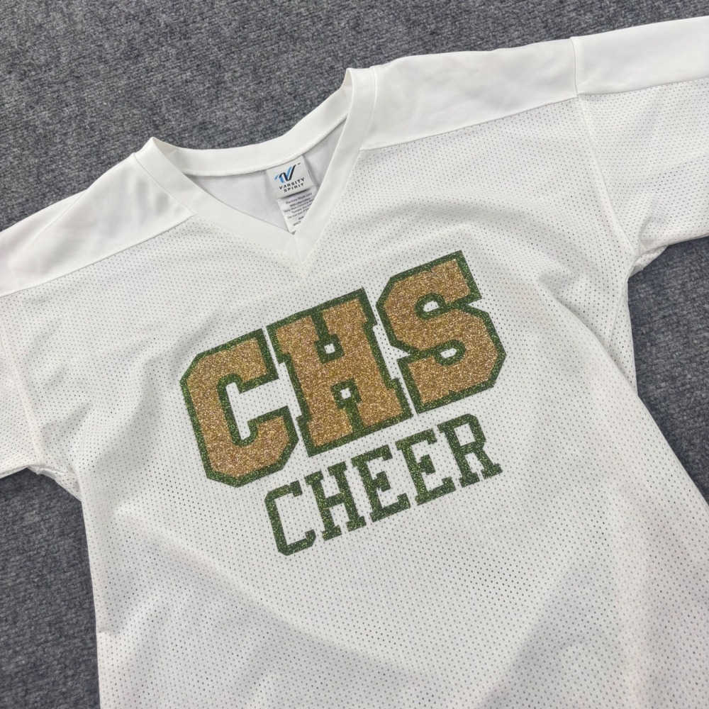 Varsity Spirit Cheer Jersey XS White Glitter CHS Graphic Women
